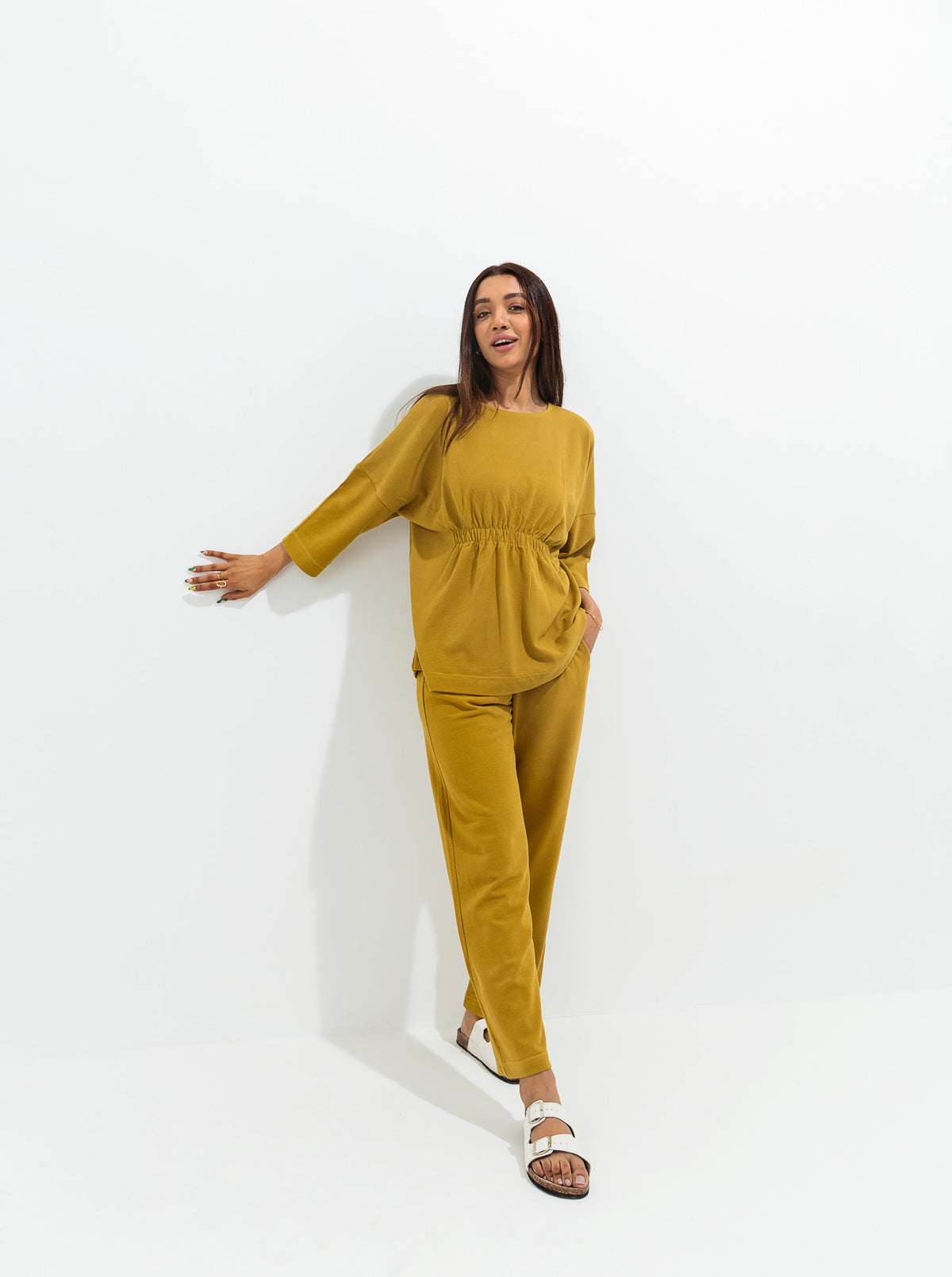 Olive Mustard Textured Knit Co-ord Set