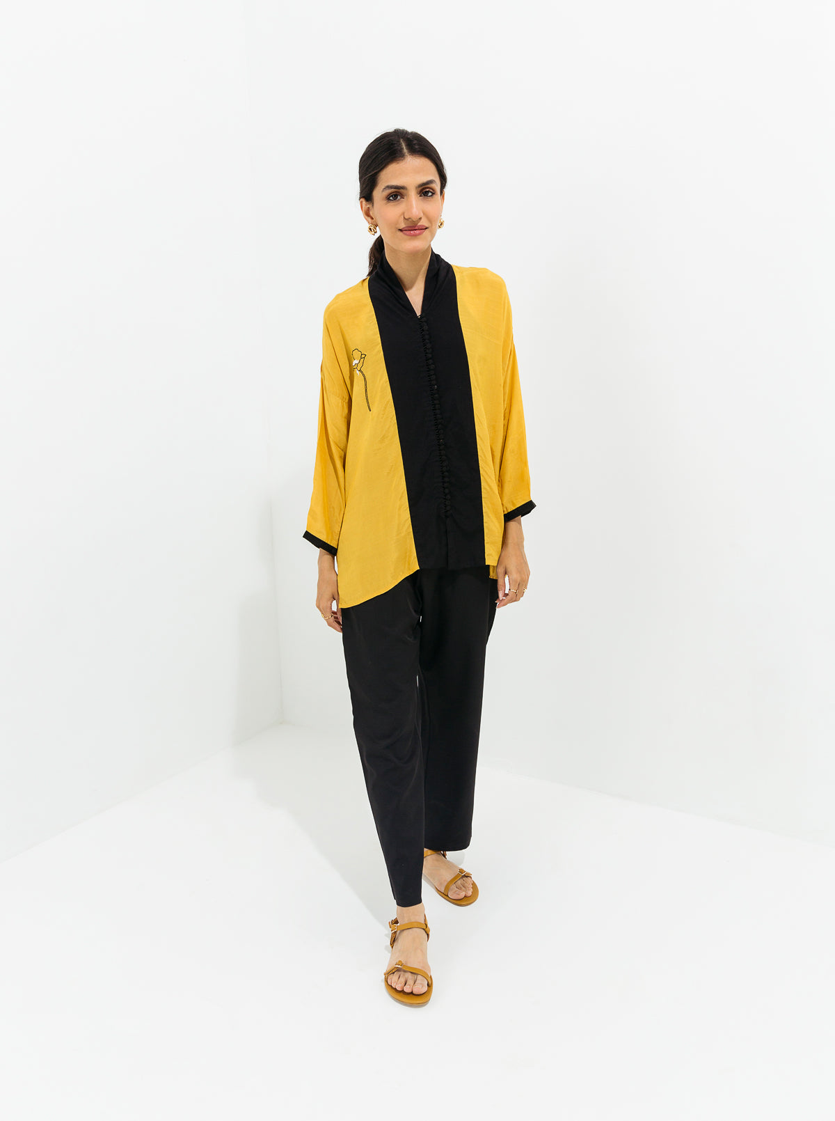 Mustard Embroidered Kimono Top
