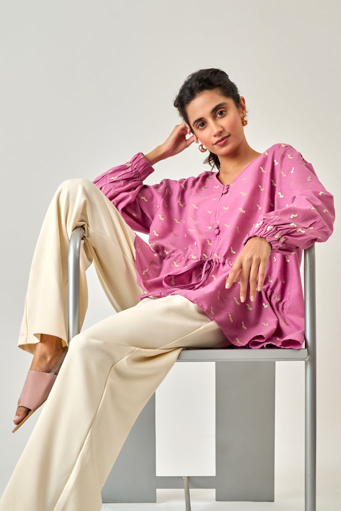 Lilac Embroidered Peplum Top