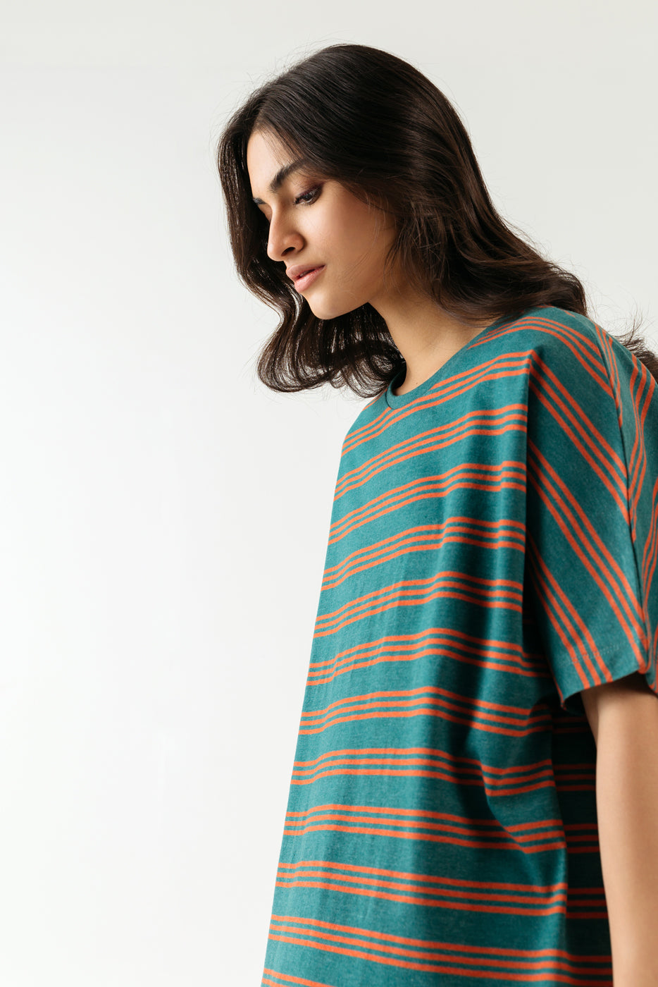 Green Striped Melange Knit Top