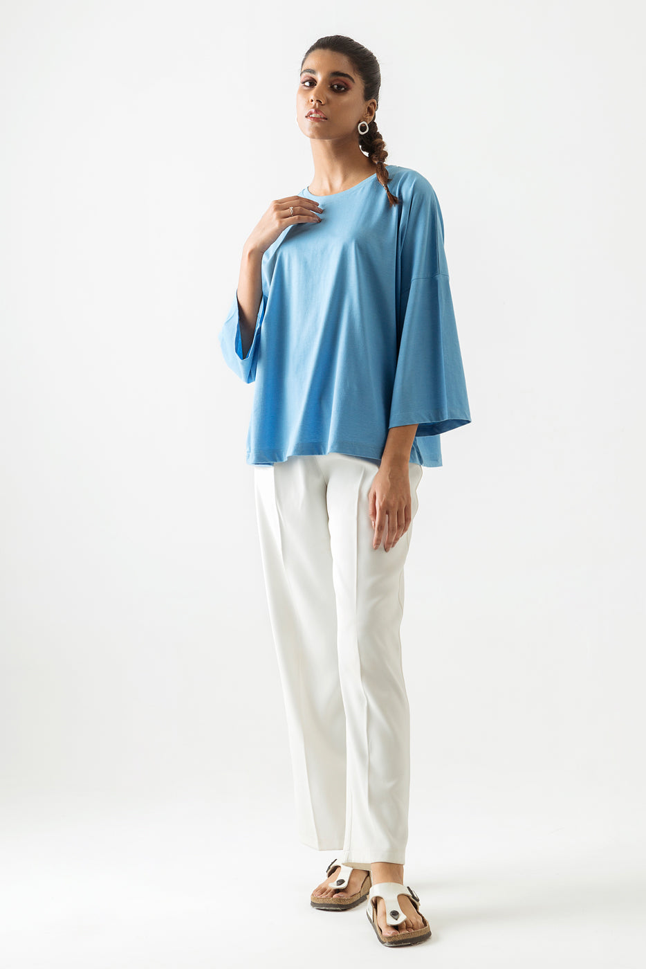 Stone Blue Melange Knit Top
