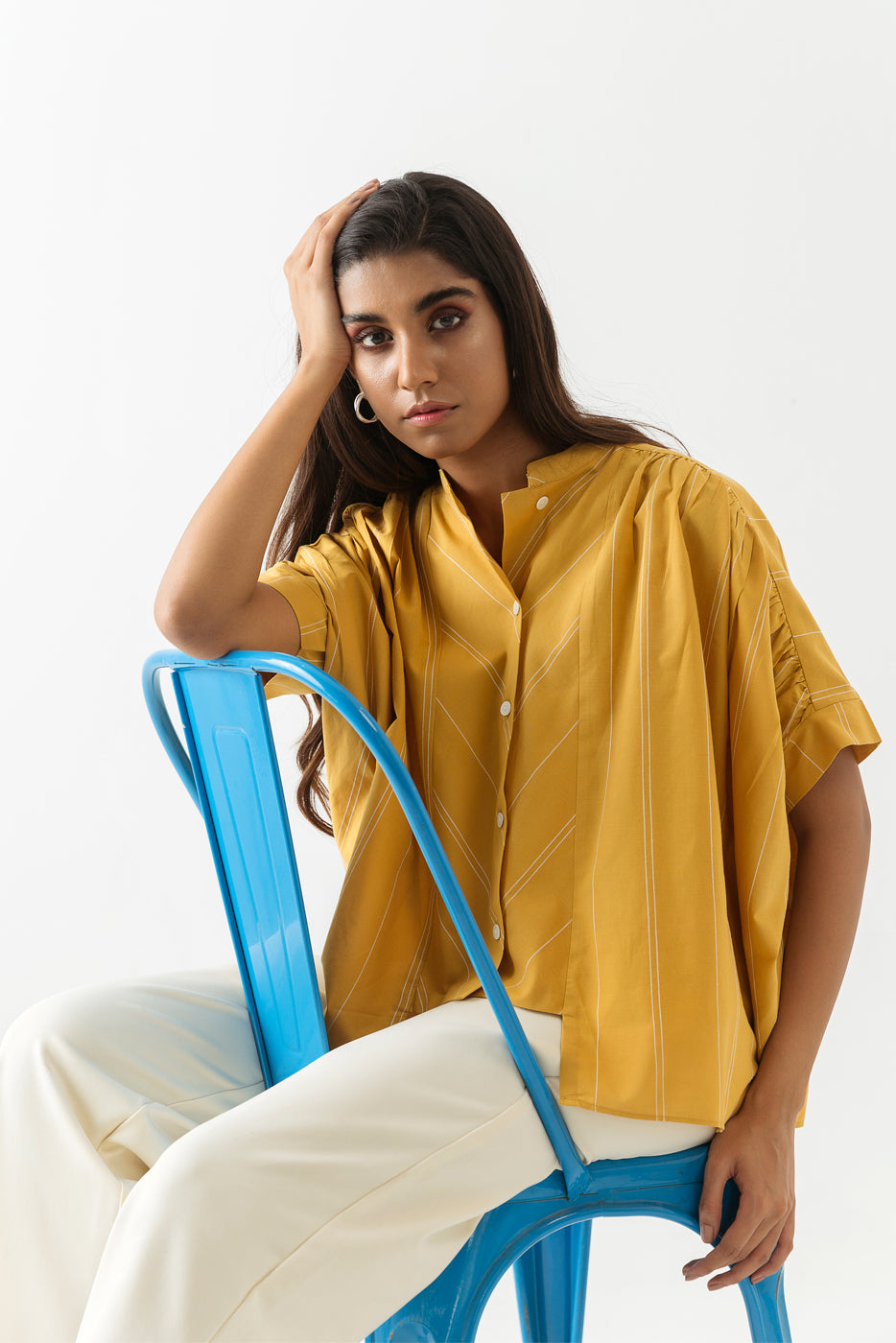 Mustard Striped Gathered Top