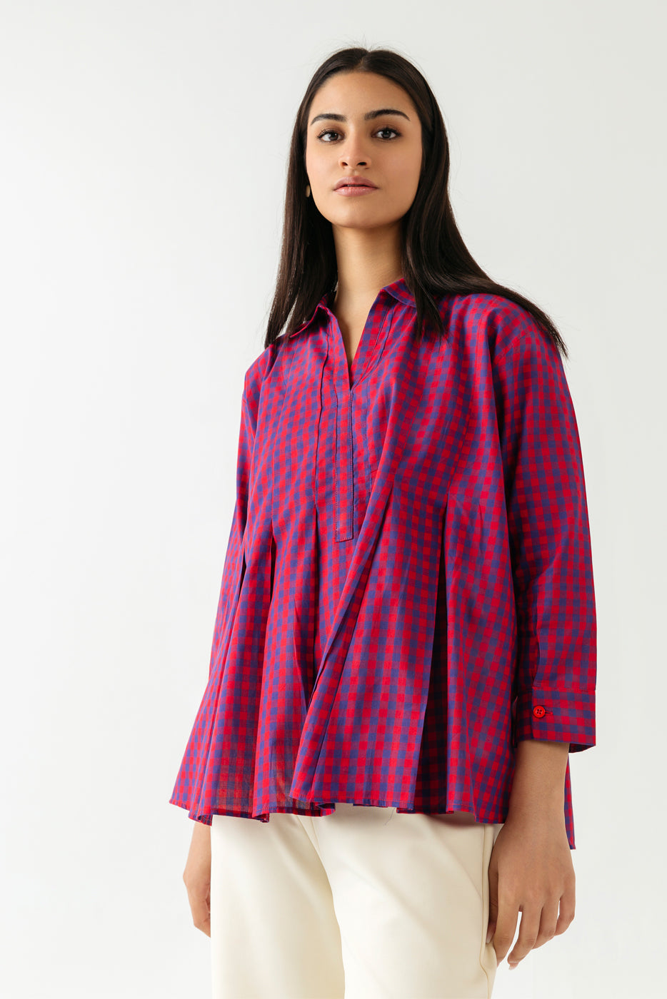 Checkered Collared Peplum