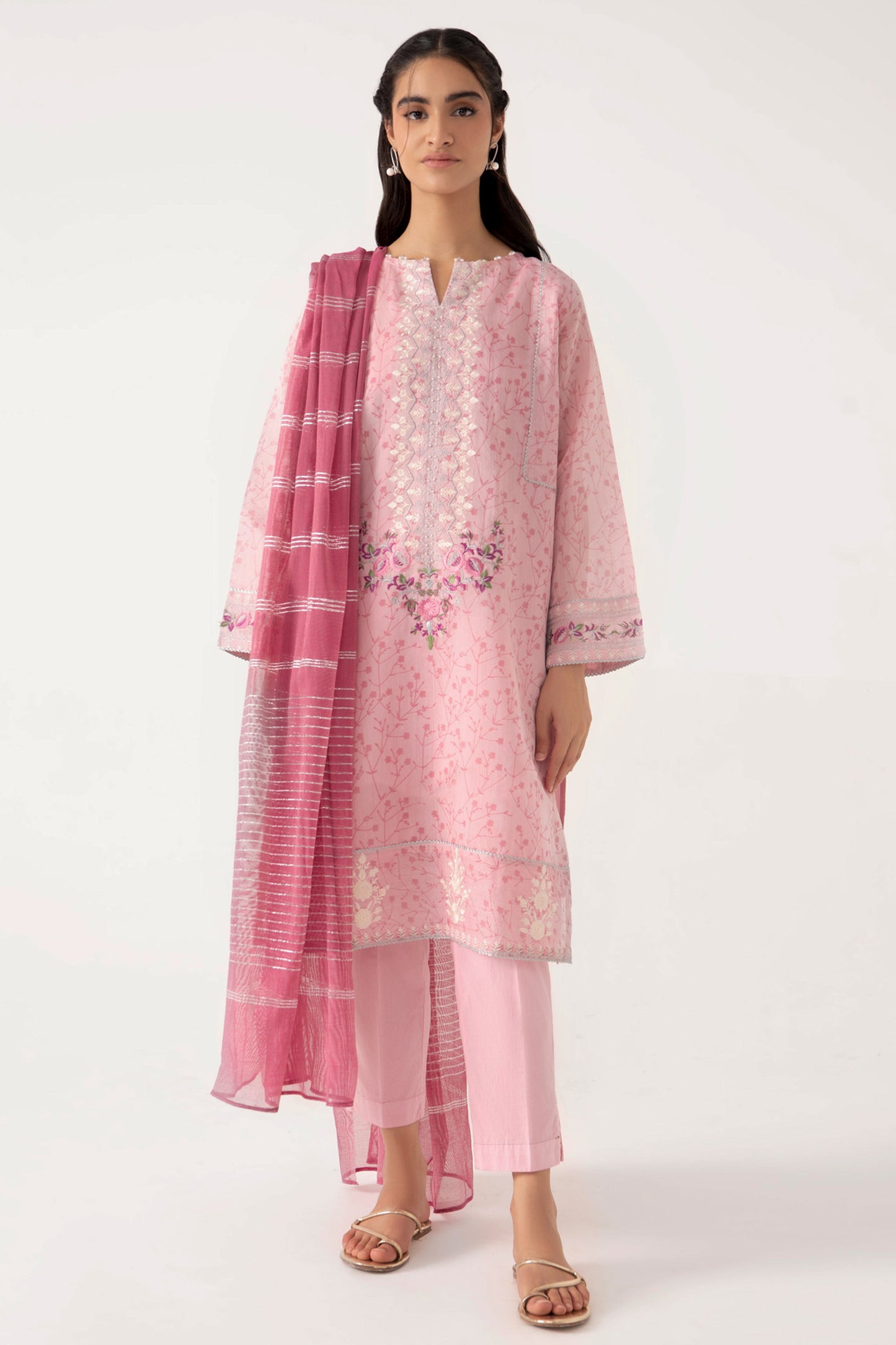 Embroidered Shirt With Dupatta