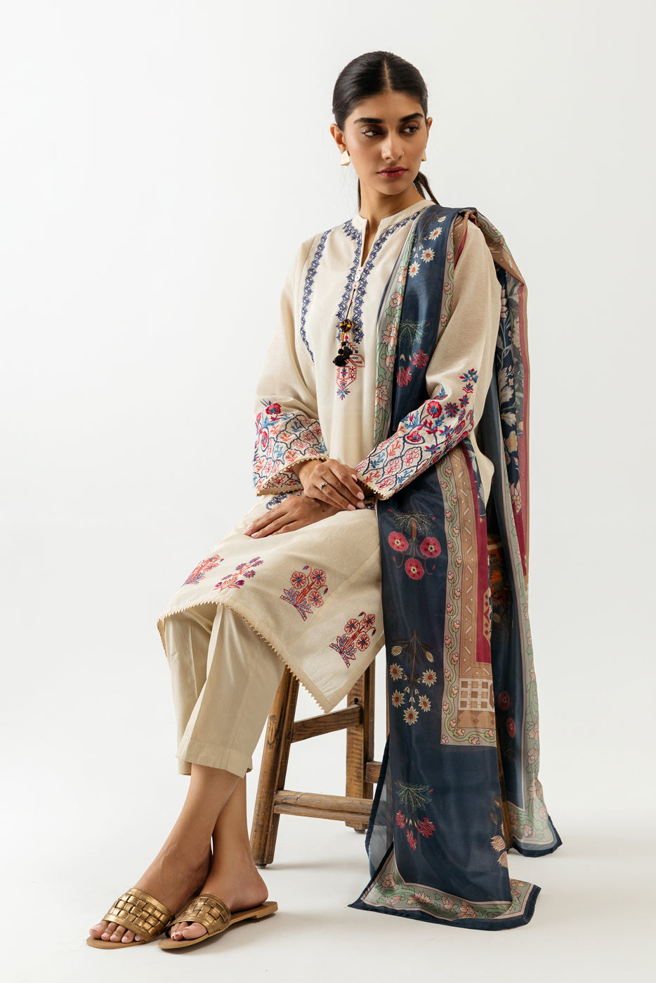 Embroidered Shirt With Dupatta
