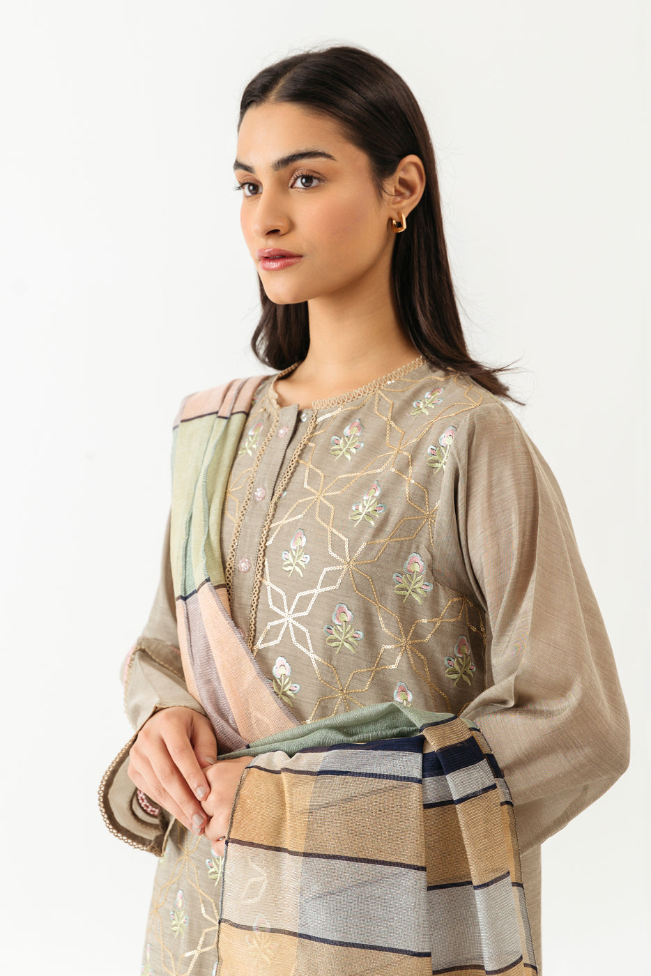Embroidered Shirt With Dupatta