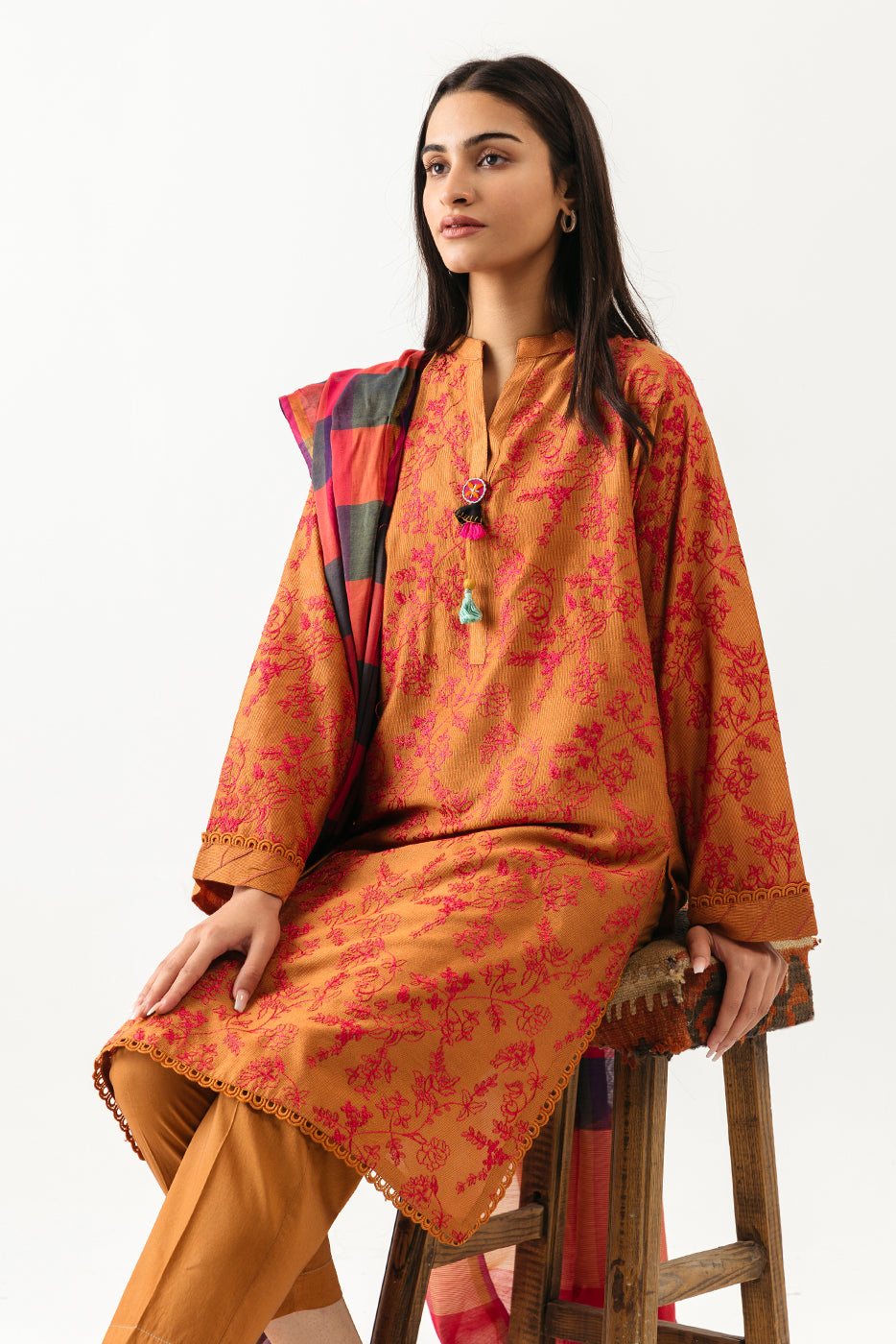Embroidered Shirt With Dupatta