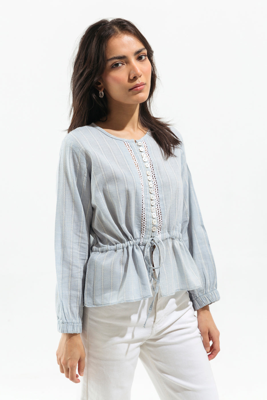 BLUE STRIPED PEPLUM TOP