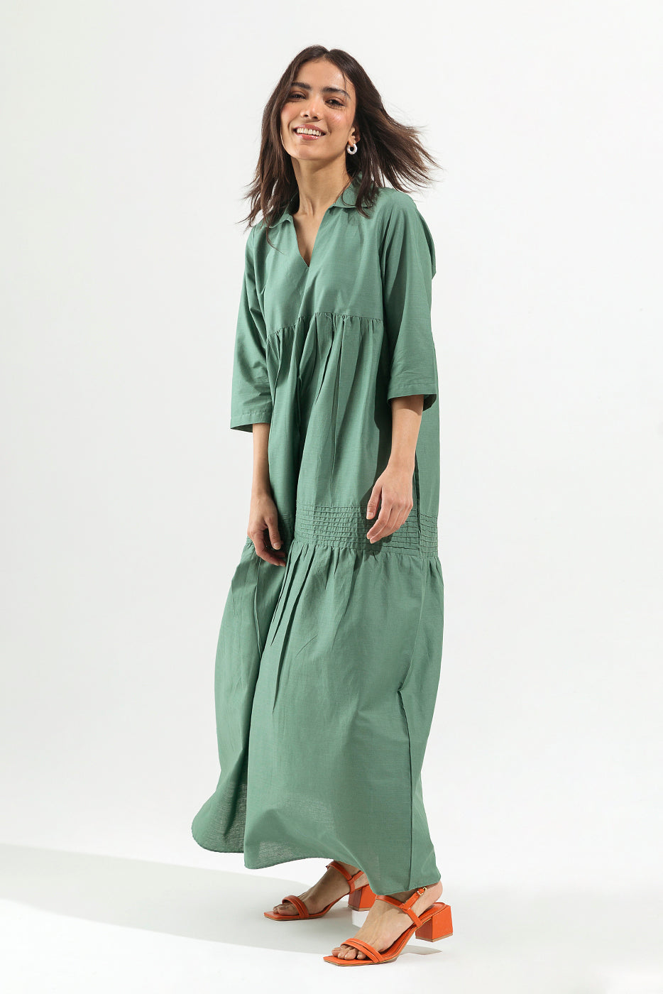 GREEN TIERED DRESS