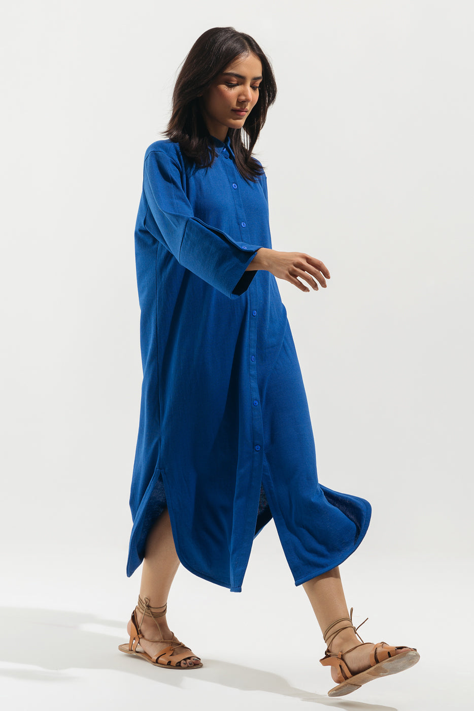 BLUE COLLARED LONG DRESS