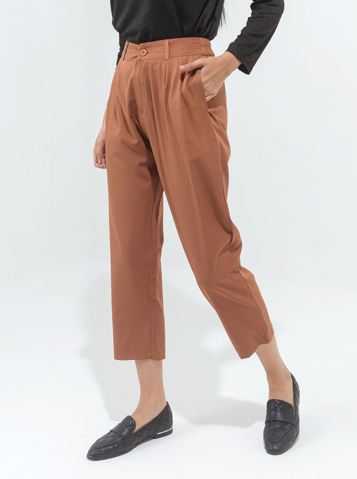 BROWN CROPPED TAILORED PANTS
