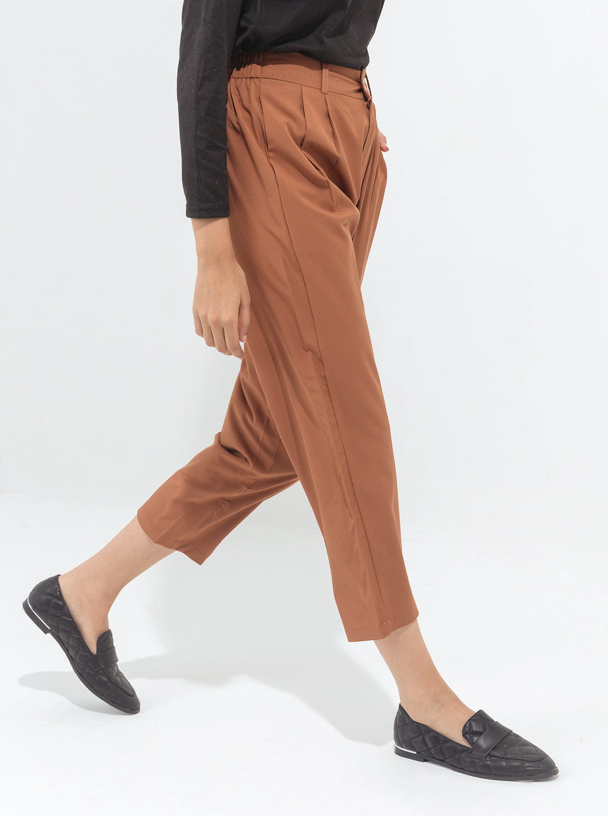 BROWN CROPPED TAILORED PANTS