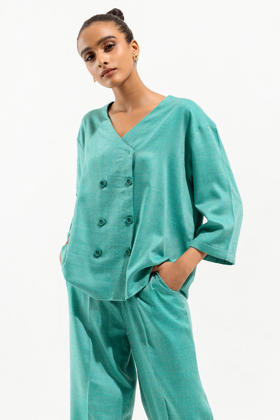 Turquoise Buttoned Co-ord set - BEECHTREE