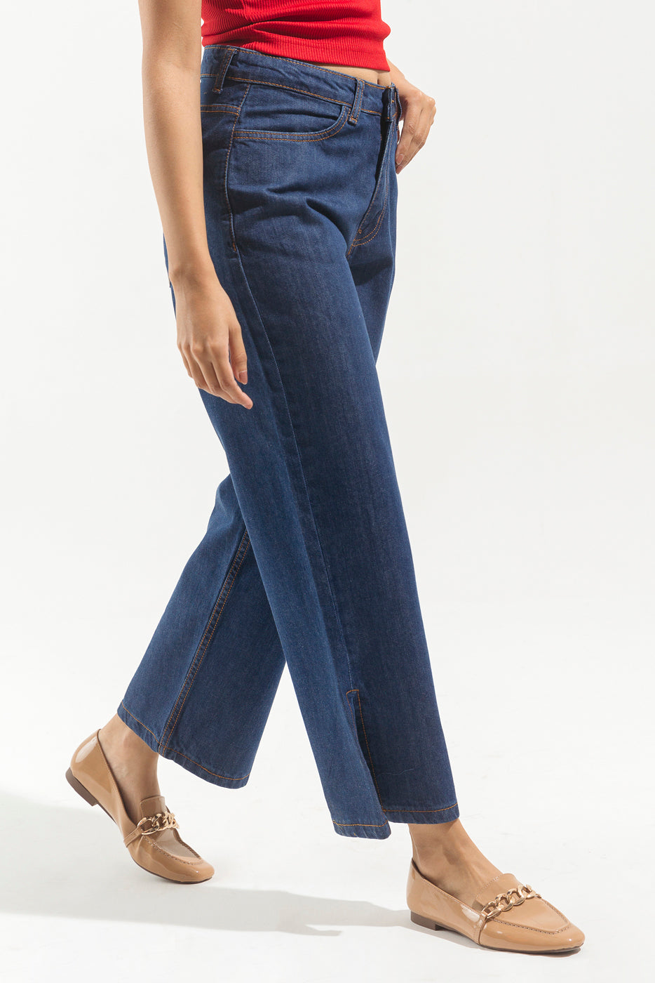 DENIM WIDE LEG ANKLE LENGTH JEANS