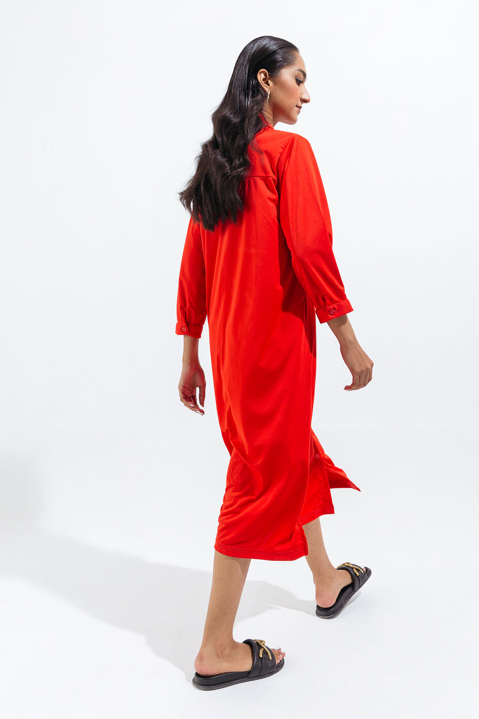 BRIGHT TANGERINE KNIT LONG TUNIC