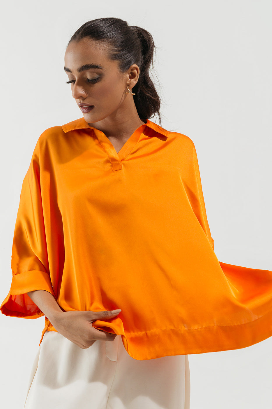 ORANGE BATWING SILK TOP