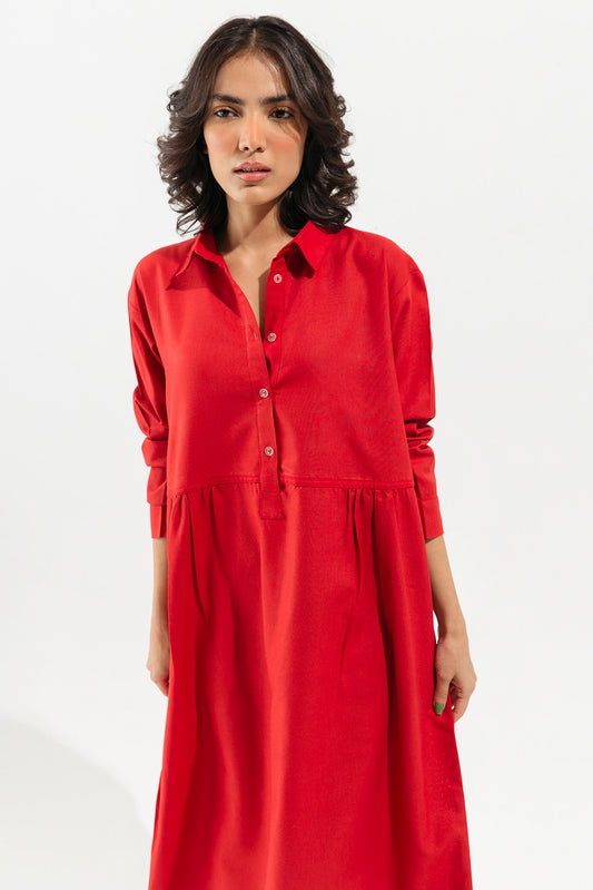 Red Textured Long Dress