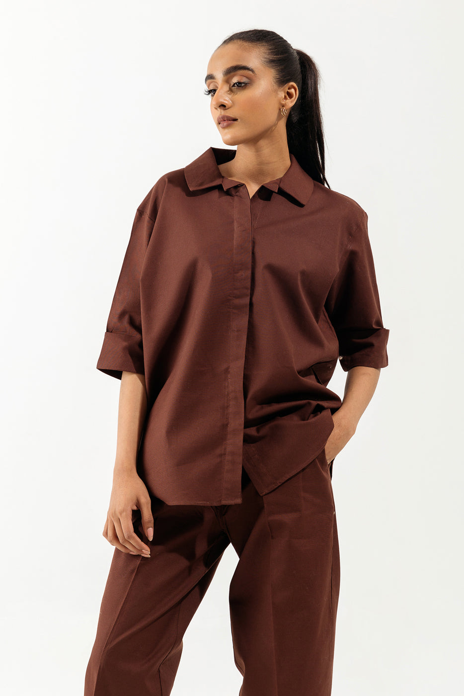 BROWN TEXTURED CO-ORD SET