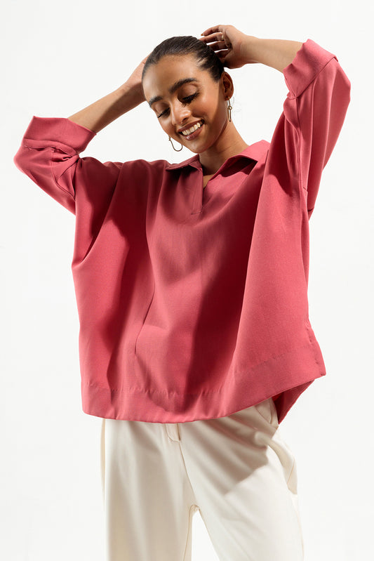 Pink Batwing Collared Top