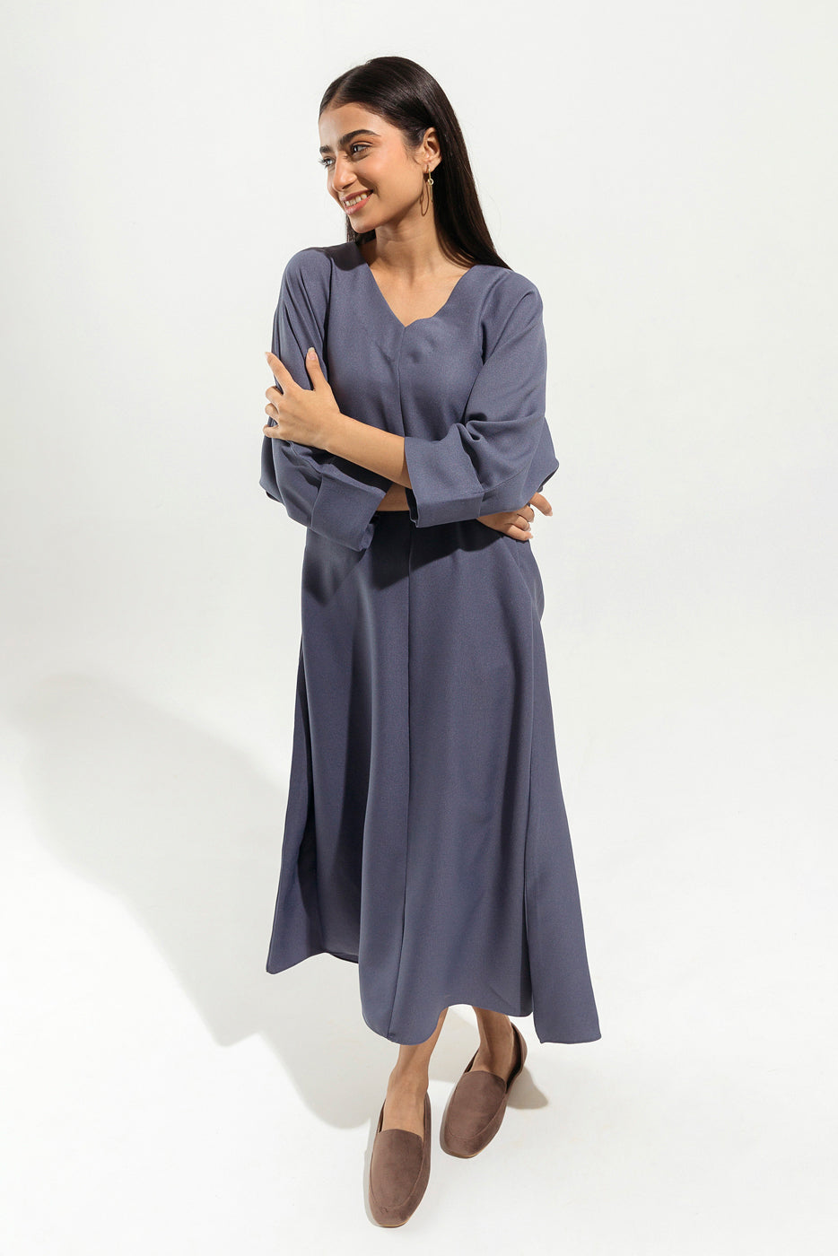 STONE GREY PLEATED DRESS