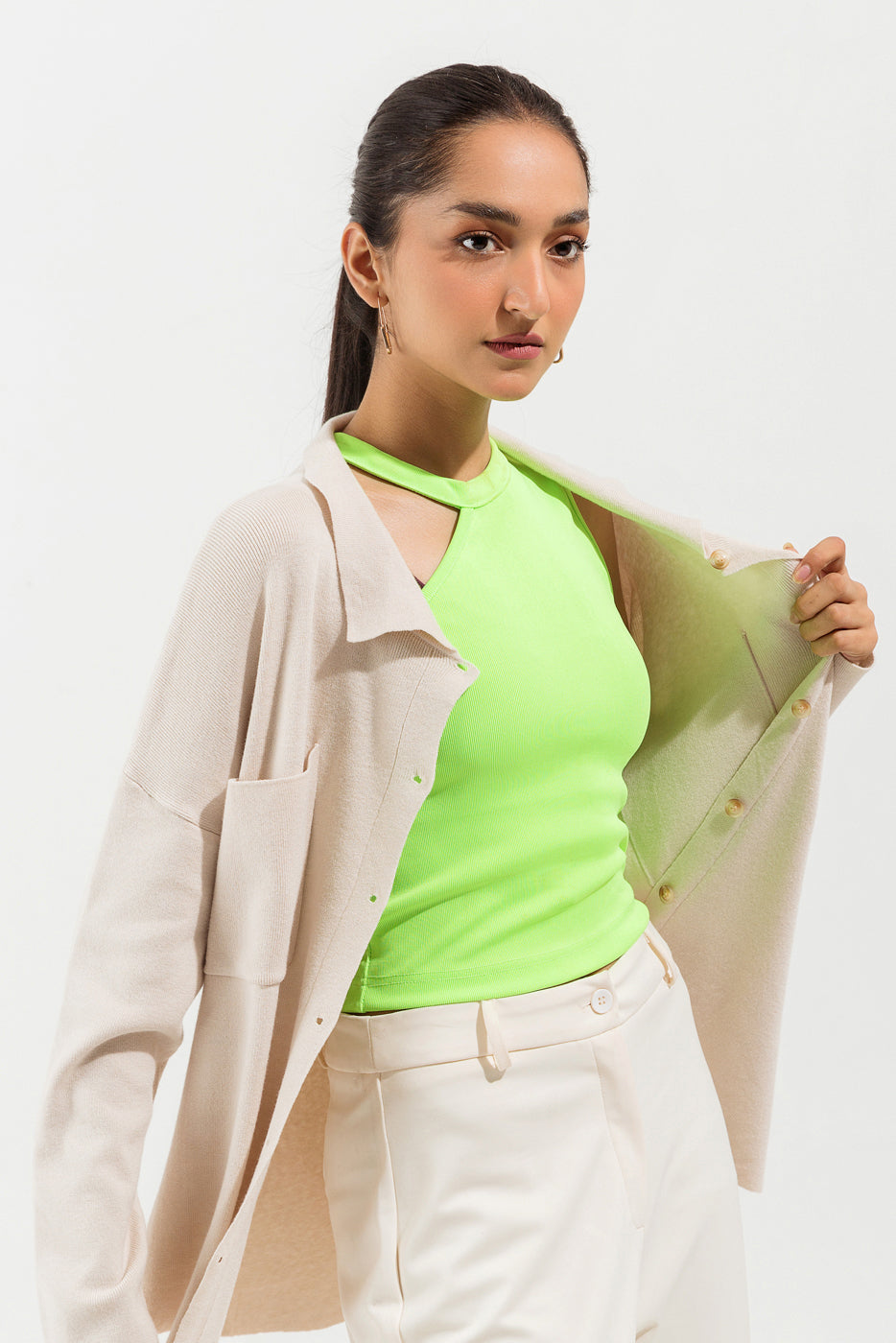 NEON GREEN ASYMMETRICAL SHOULDER TANKTOP