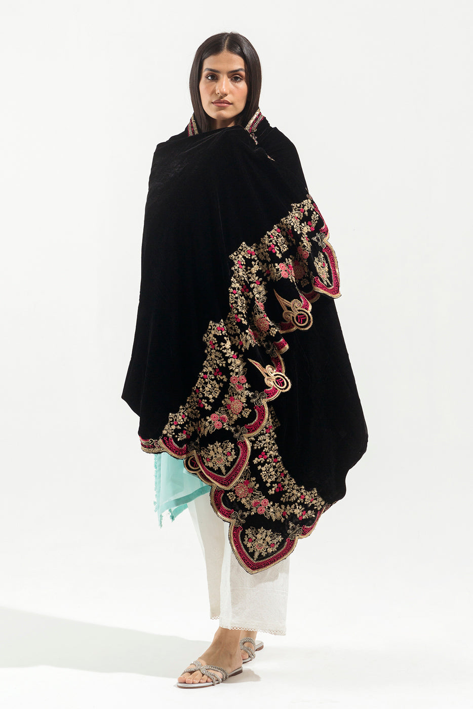 EMBROIDERED VELVET SHAWL