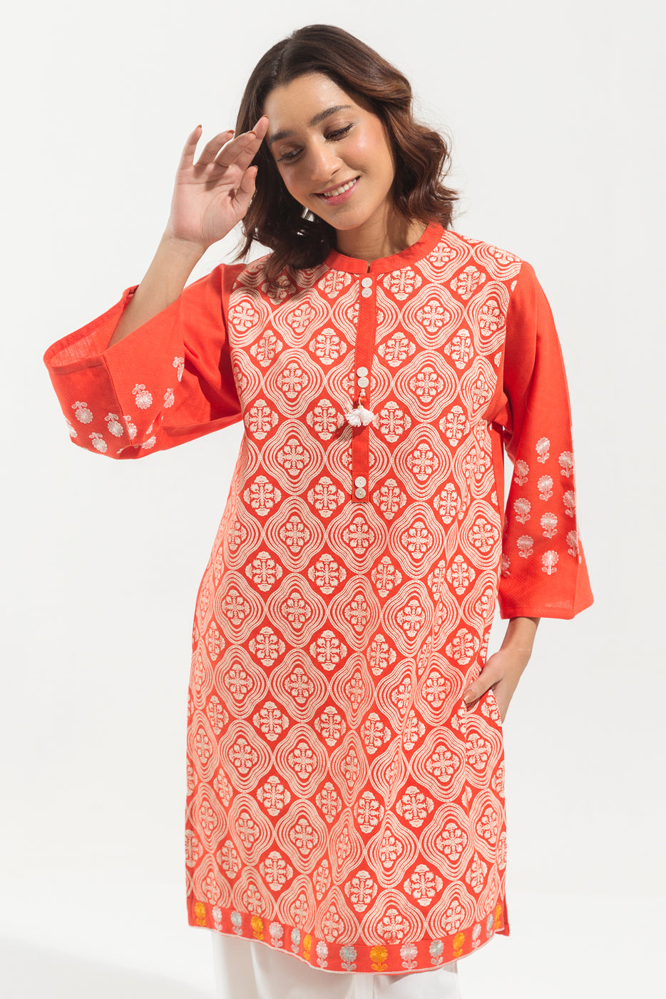 EMBROIDERED KHADDAR JACQUARD SHIRT (PRET)