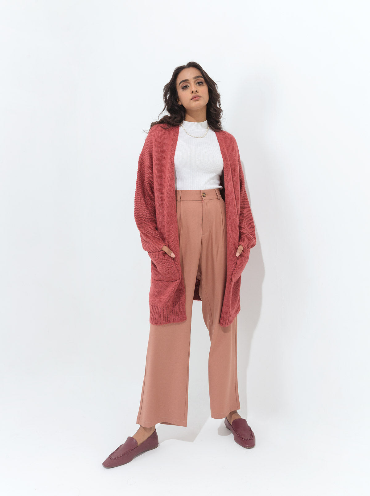 DARK MINK LONG TEXTURED POCKET SHRUG