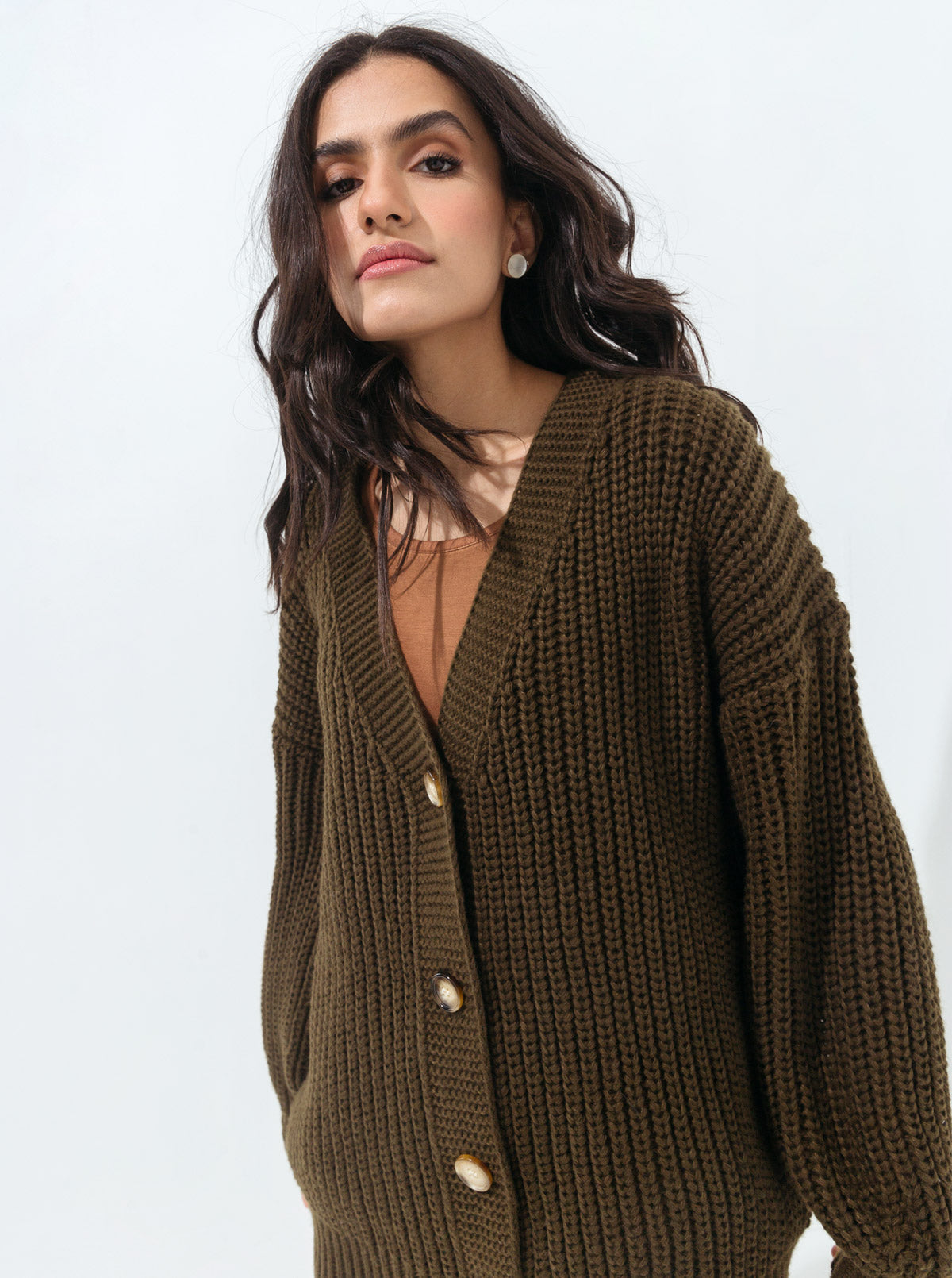 OLIVE OVERSIZED V-NECK CARDIGAN