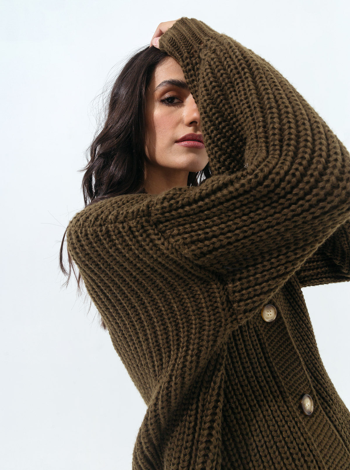 OLIVE OVERSIZED V-NECK CARDIGAN