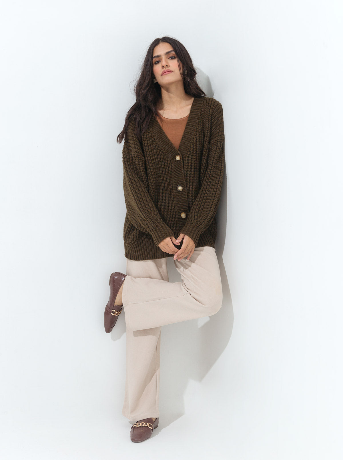OLIVE OVERSIZED V-NECK CARDIGAN