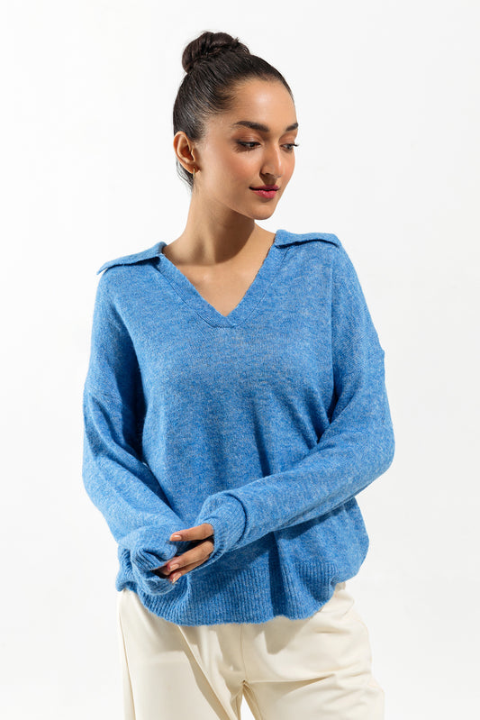 Blue Collared Pullover Sweater