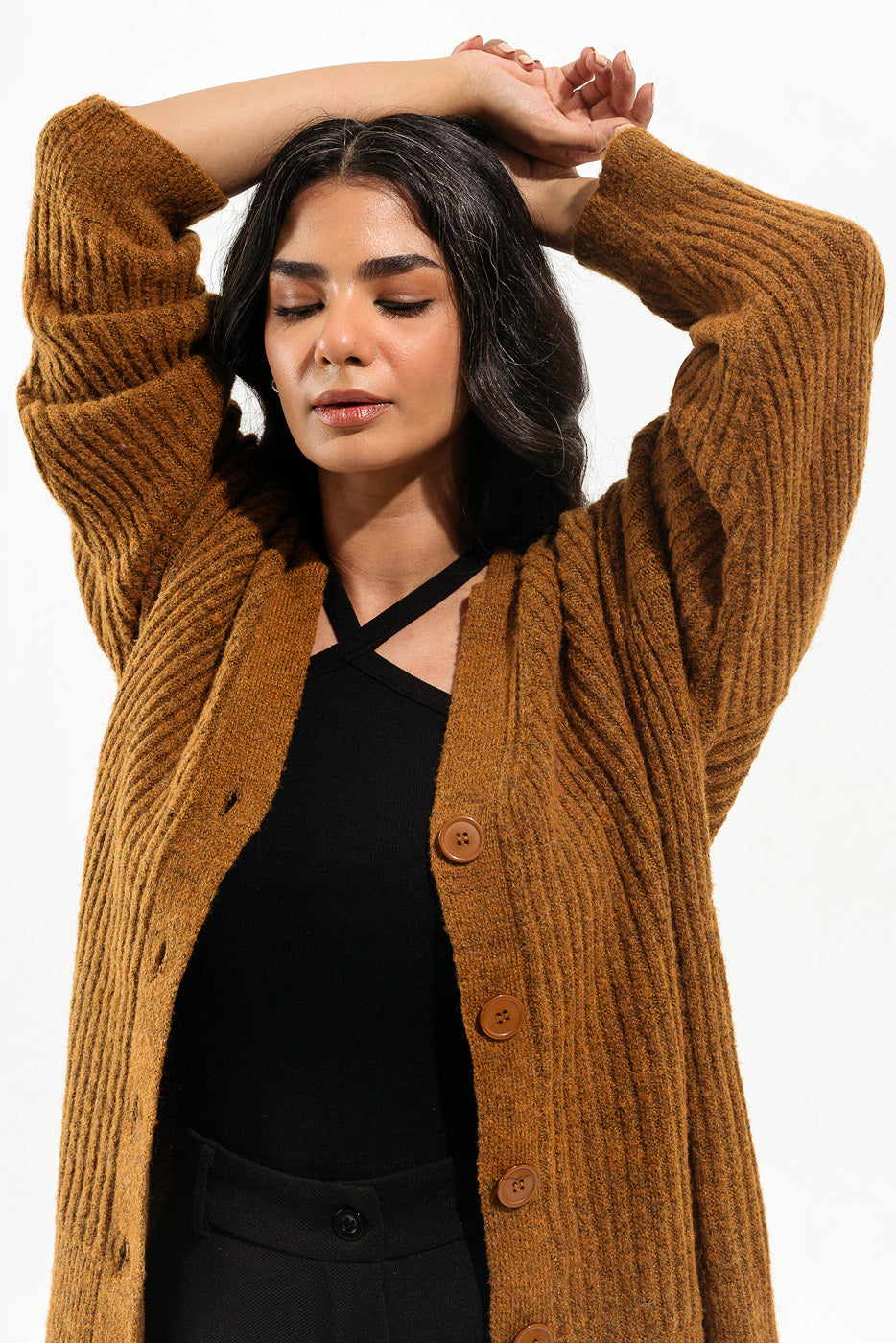 Long cardigan mustard best sale