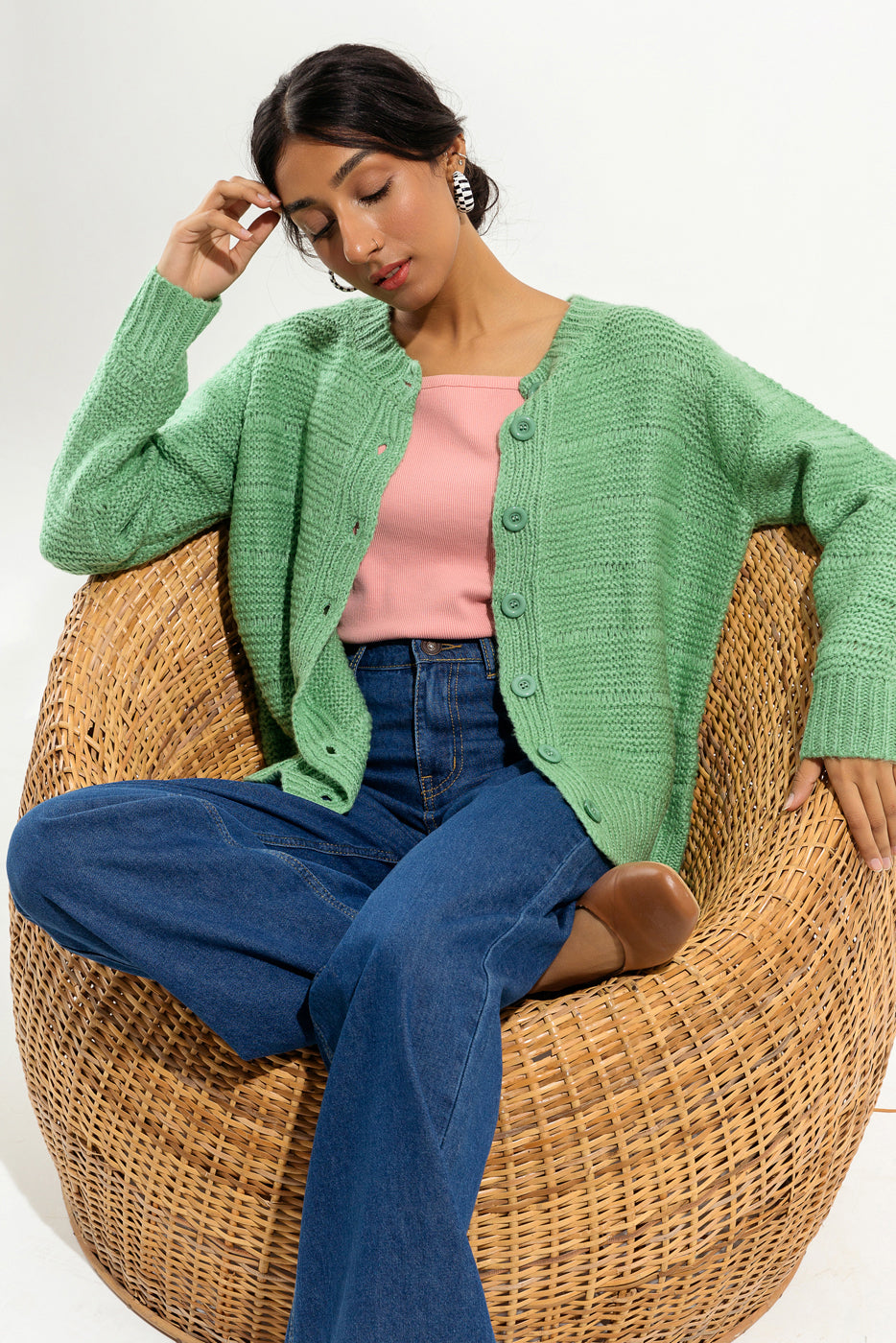 GREEN KNITTED CARDIGAN