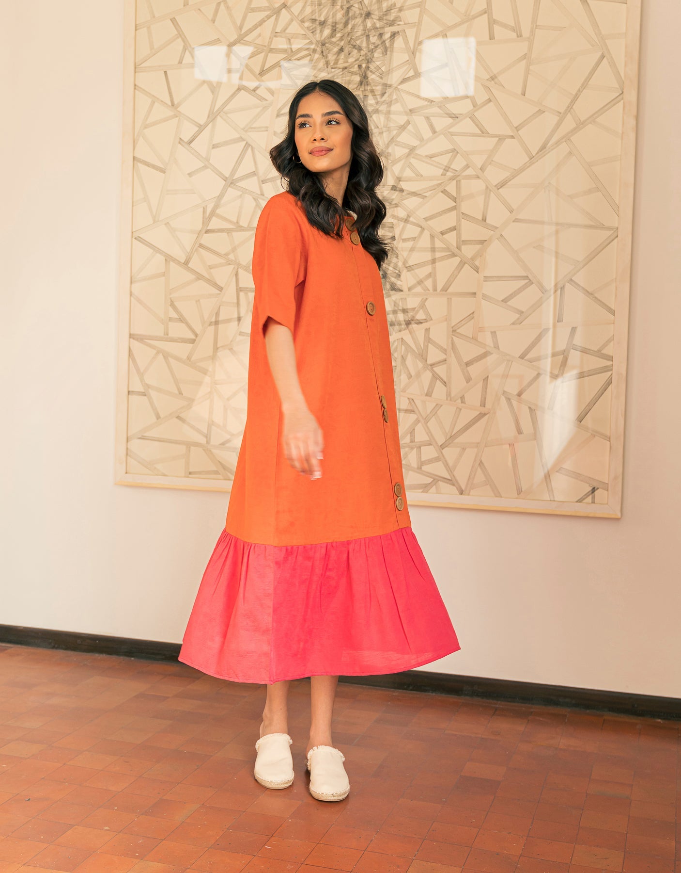 COLOR BLOCK JACQUARD DRESS