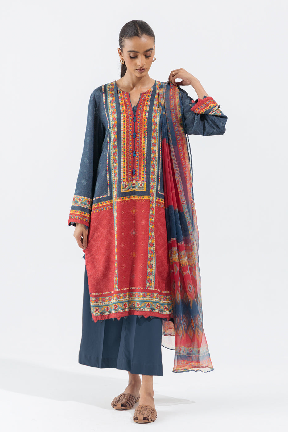 3 PIECE - PRINTED KARANDI SUIT - HERITAGE CRAFT (UNSTITCHED)