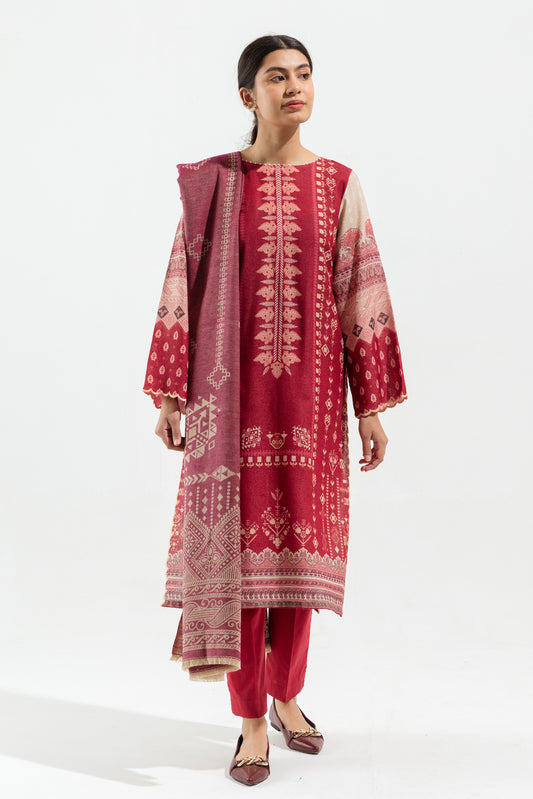 3 PIECE - PRINTED WITH SHAWL KHADDAR SUIT - MONOTONE PUNCH (UNSTITCHED)