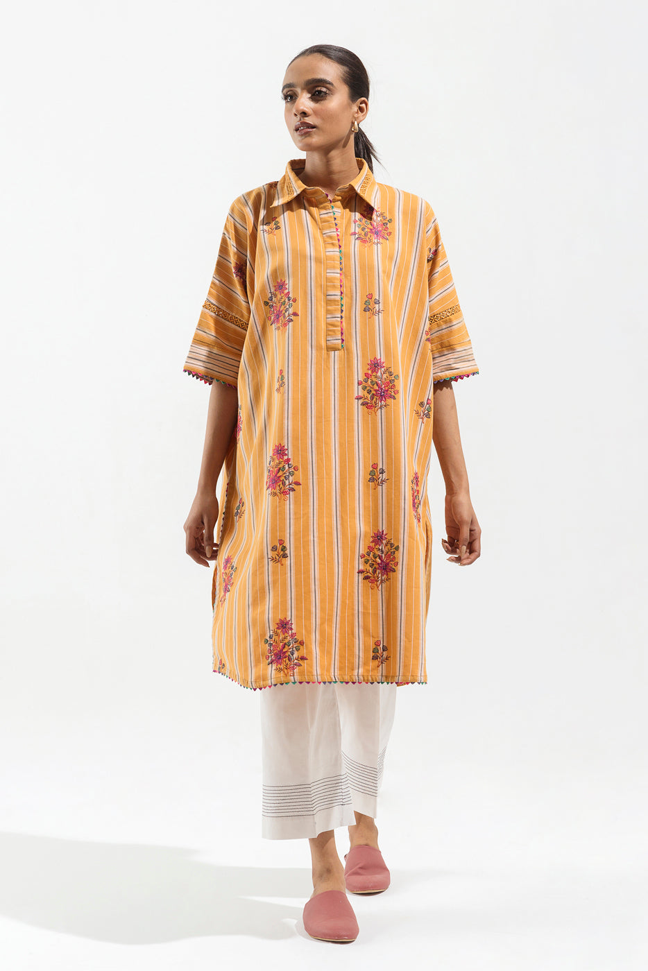 1 PIECE - EMBROIDERED HERRINGBONE SHIRT - QUARTZ YELLOW