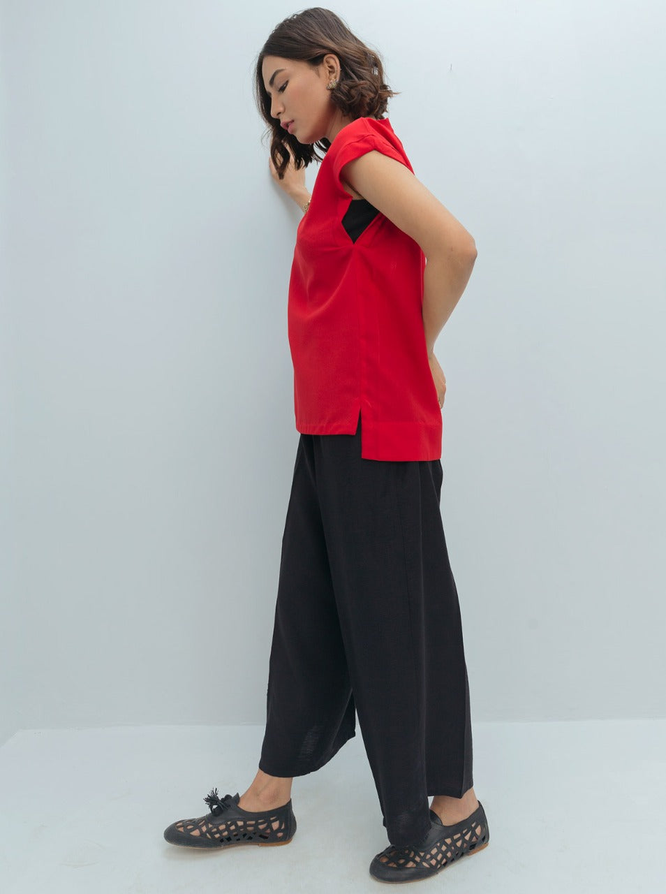 RED RIB INSERT TOP