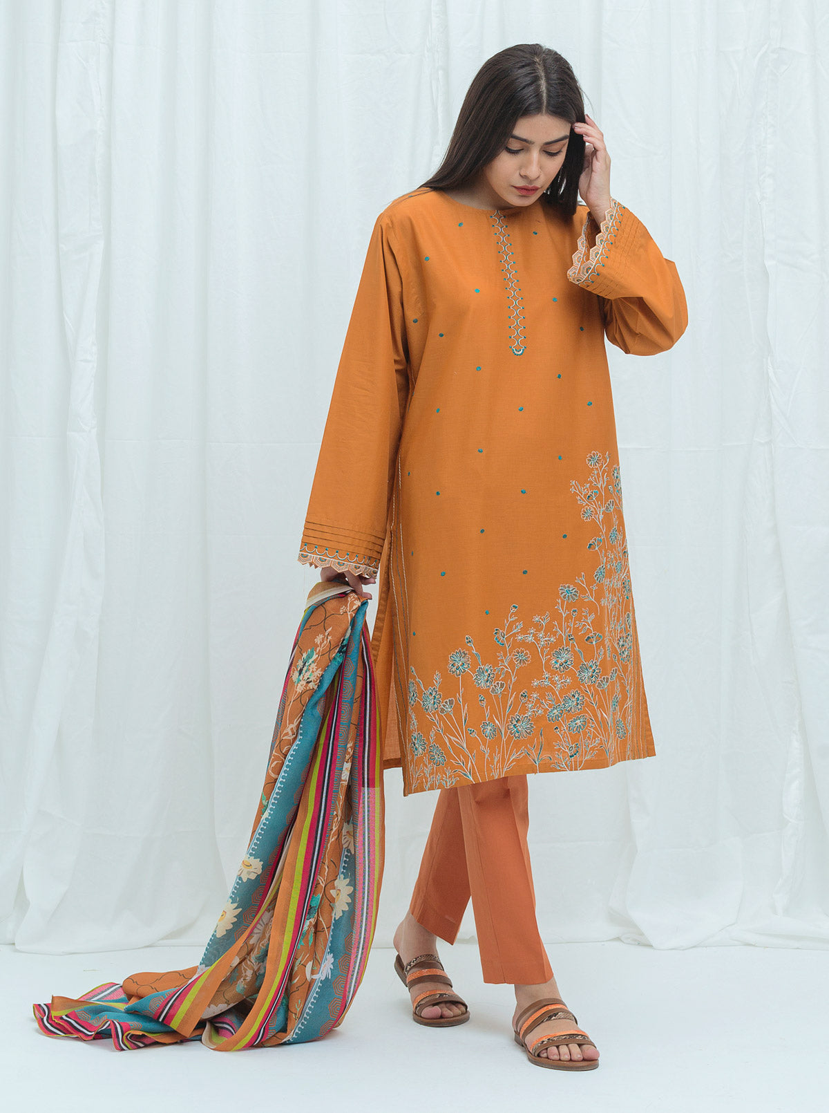 DUSKY TOPAZ-EMBROIDERED-3P (UNSTITCHED)