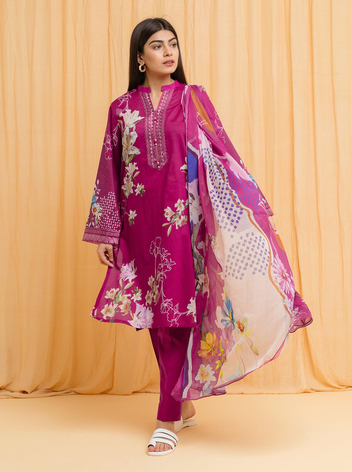 MULBERRY MESH - EMBROIDERED PRINTED 3 PIECE