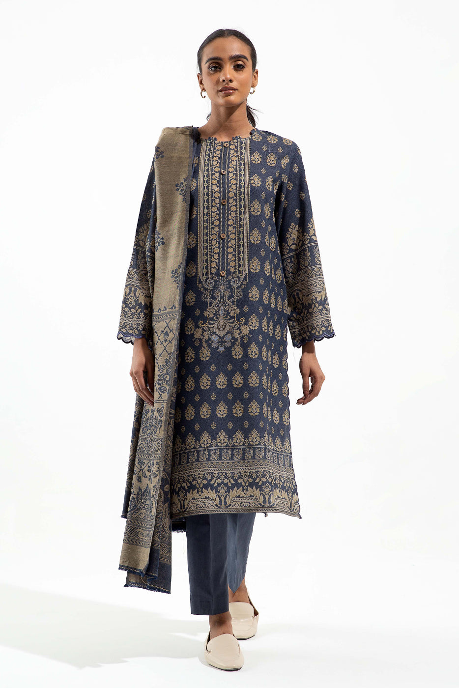 3 PIECE - PRINTED WITH SHAWL KARANDI SUIT - AEGEAN DREAM (UNSTITCHED)