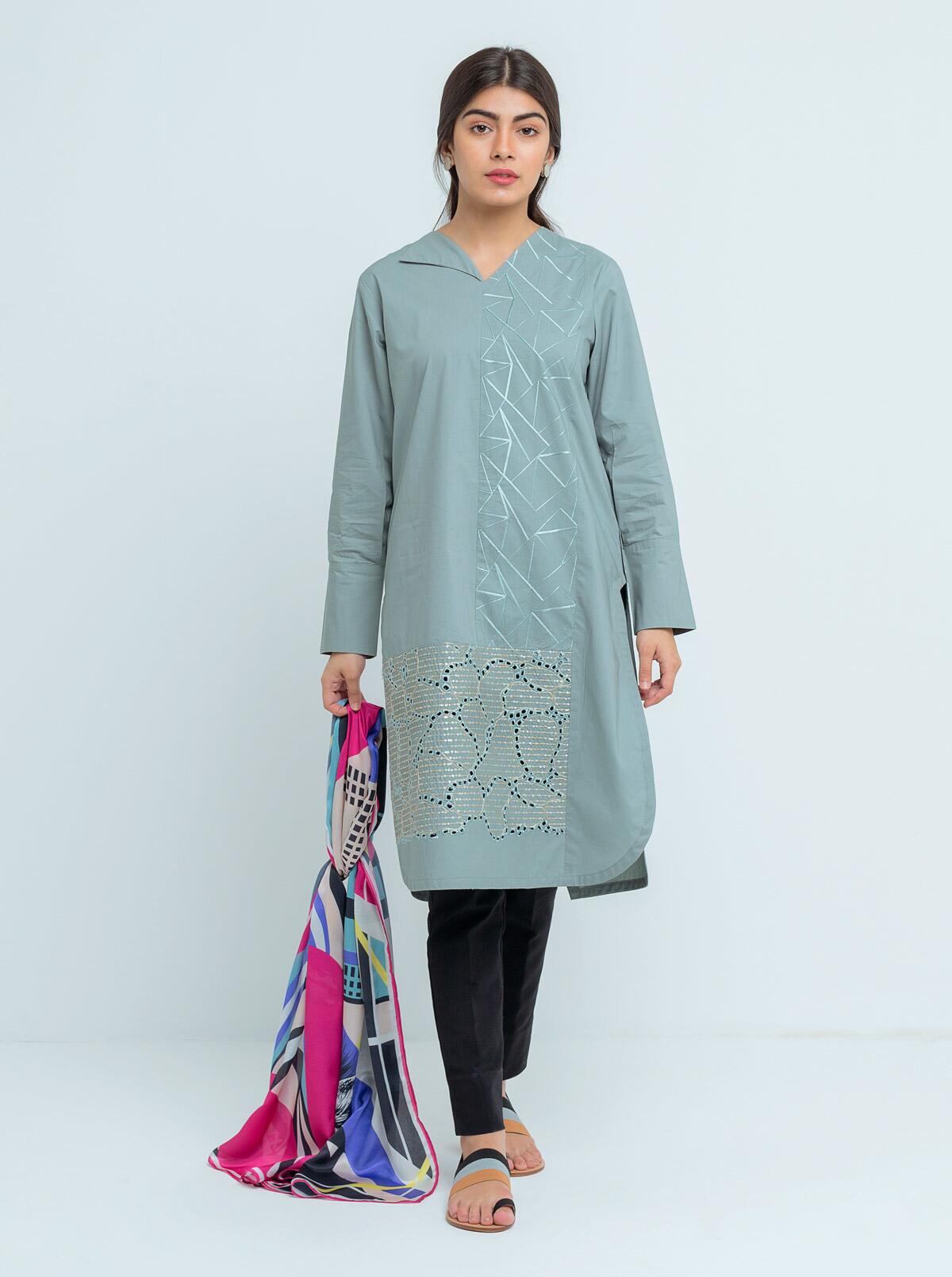 EMBROIDERED SHIRT WITH SILK SCARF