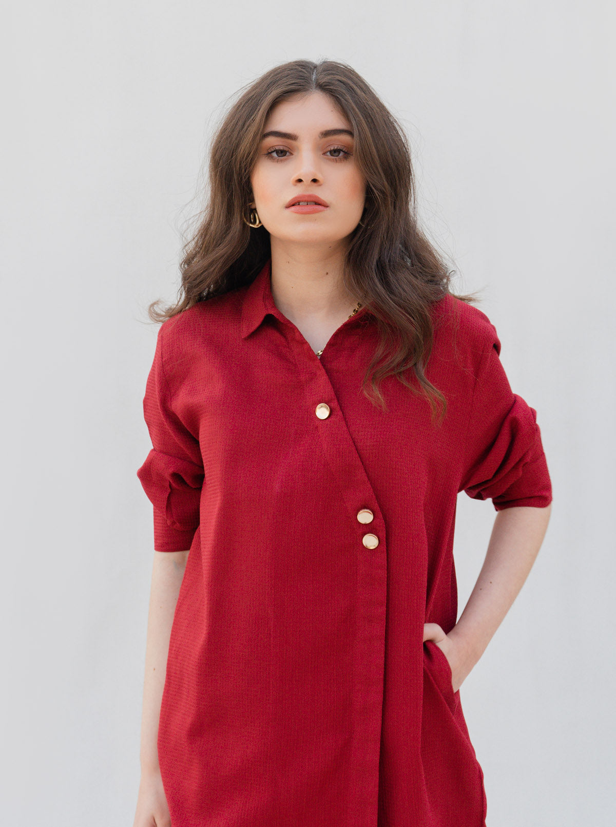 RED TEXTURED LONG TUNIC