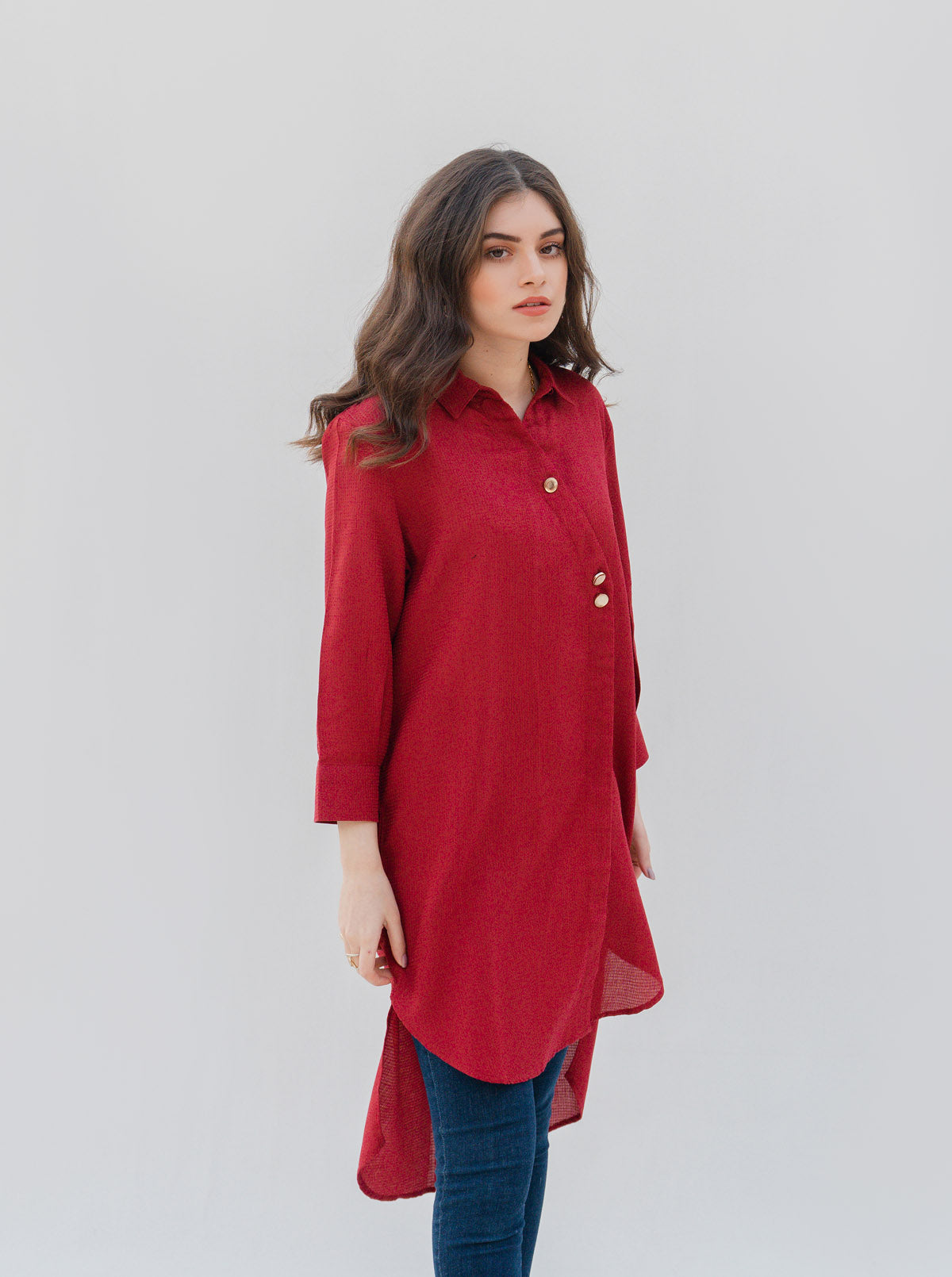 RED TEXTURED LONG TUNIC