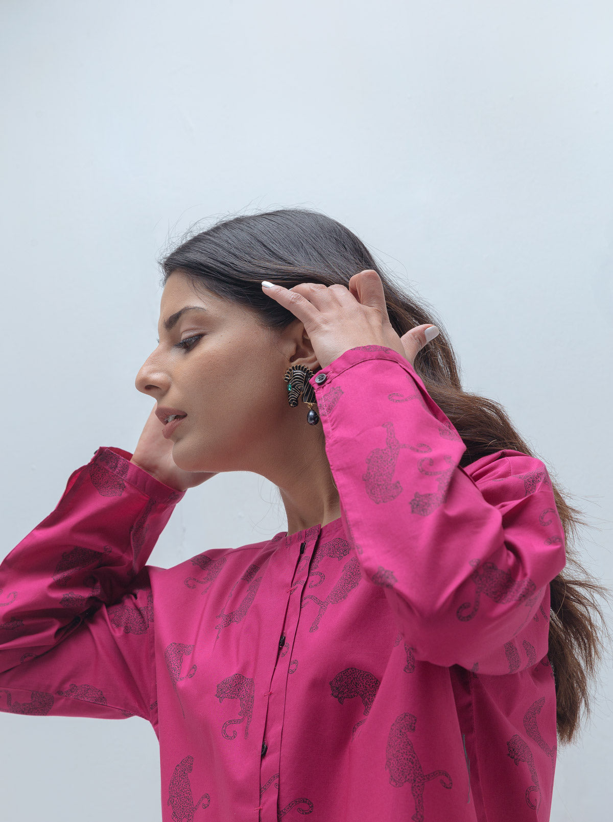 MAGENTA LEOPARD BUTTON SHIRT