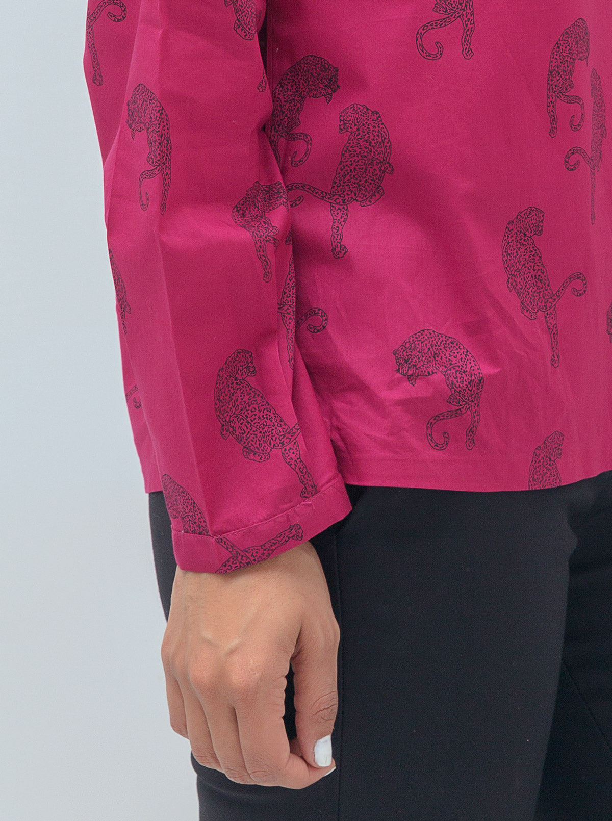 MAGENTA LEOPARD BUTTON SHIRT