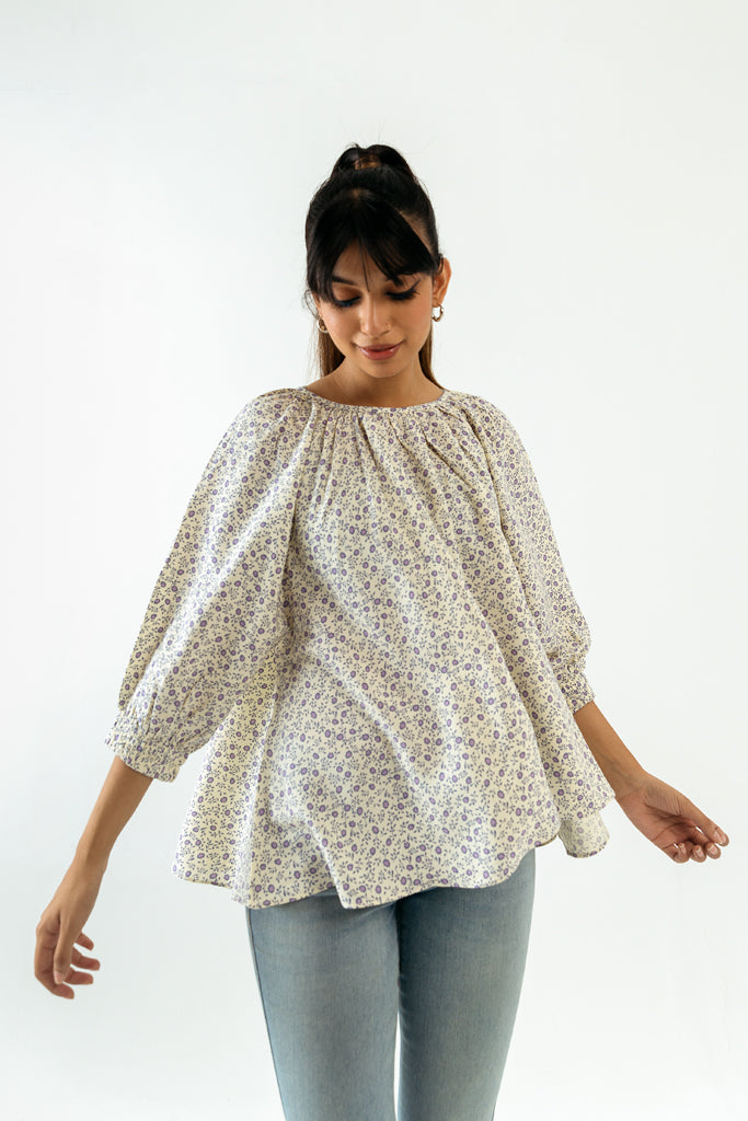 Floral Print Gathered Top