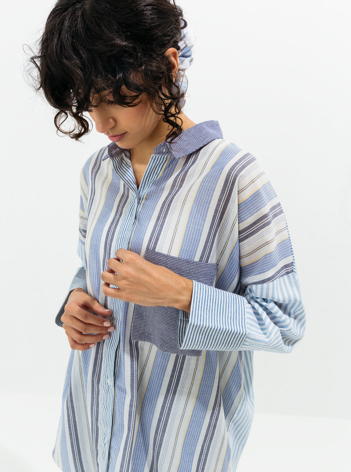 Mix Striped Collar Shirt