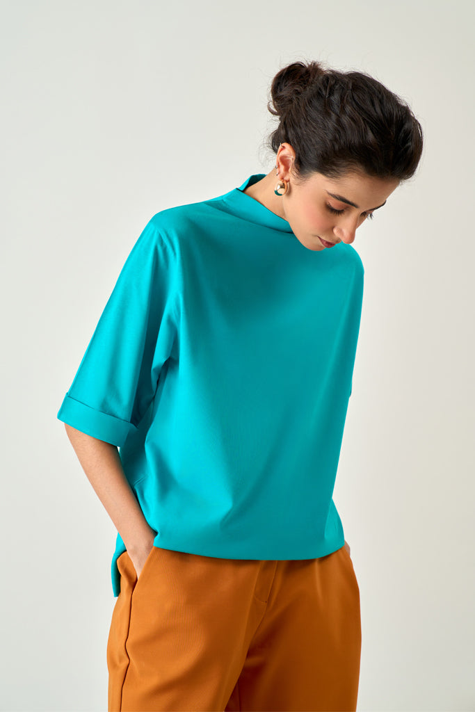 Turquoise Funnel Neck T-Shirt